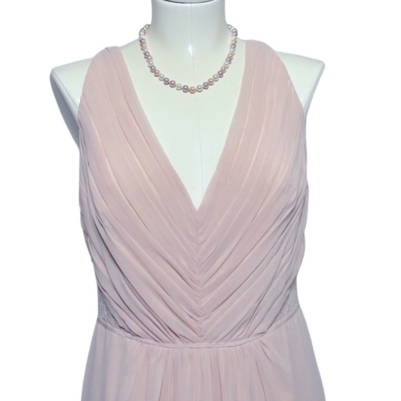 MONIQUE LHUILLIER blush pink chiffon and sheer lace sleeveless formal gown 10 - Picture 5 of 10